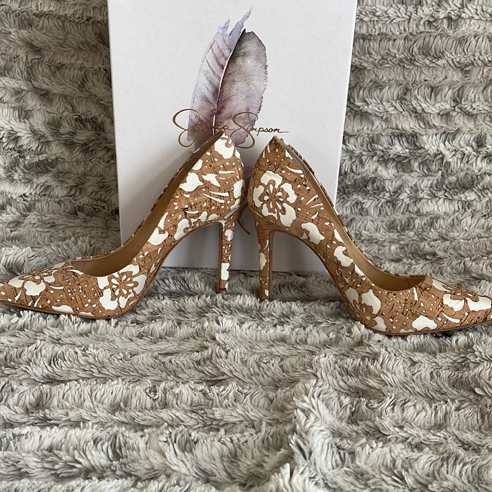 Jessica Simpson Floral Cork Cassani Enclosed Toe Heels